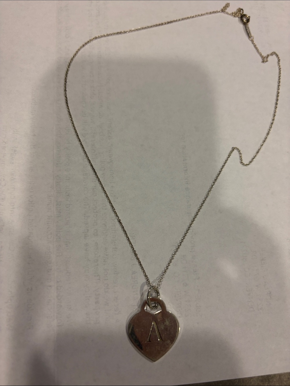Authentic Sterling Silver Heart Initial 'A' Pendant Necklace - Tiffany & Co